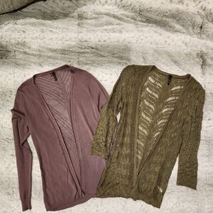 Two Maurices Pointelle Back and Open Stitch Knit Cardigans